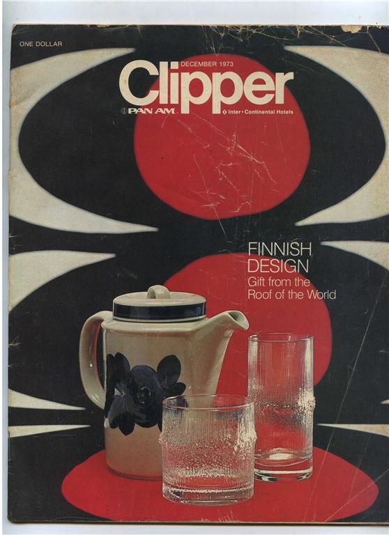 1973 December Clipper in-flight magazine with a cover story on Finnish design.
